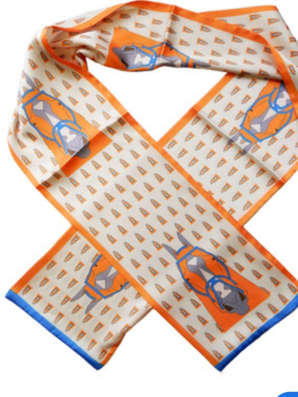 Orange and Cream Twilly Scarf with Blue Accents